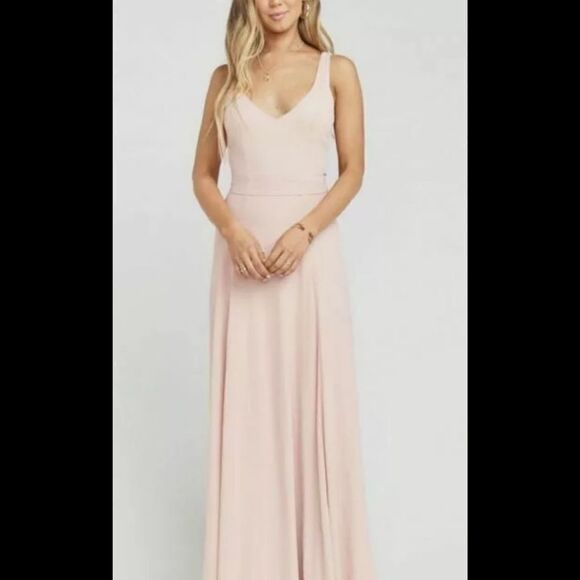 Show Me Your Mumu Jenn Maxi Dress V Neck Dusty Blush Crisp Size XS NWOT - Picture 1 of 10